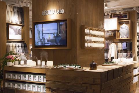 The shop includes the 'aroma lab' perfumery